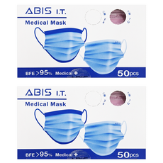 ABIS 大童款 醫用平面口罩, 2盒, 粉色, 50片
