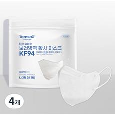 탐사 KF94 국내제조 슬림핏 보건방역 황사 마스크 지퍼백 대형, 화이트, 4개, 25개입