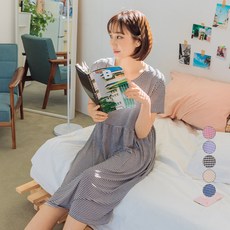 DS DOSSY 女款涼感格紋短袖睡衣連身裙 D3953