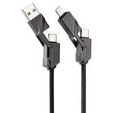 RONEVER Type-C + USB-A-Type-C + Lightning 四合一鋅合金編織充電線 VPC187, 1.5m, 黑色, 1條