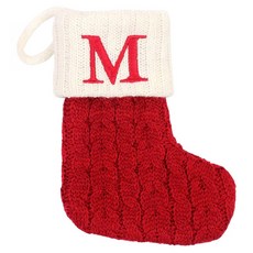 聖誕紅刺繡聖誕襪 字母M 針織棉材質 聖誕節裝飾, 紅色 + 白色, 1個