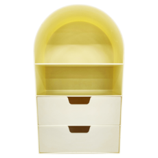 FAmILyLIFE 生活 附抽屜桌面文具公仔收納盒 387g 15 x 8.5 x 25cm, 奶油黃, 1個