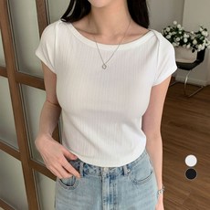 afinar 女款船型領羅紋短袖T恤