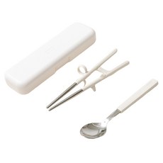 Edison 孩童用不鏽鋼學習餐具組, Ivory, 1個, 筷子+勺子+盒子