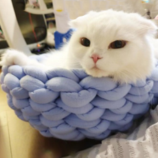 당감샵 고양이 자이언트 빅얀 니트 바구니, 블루, 1개