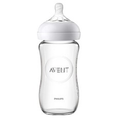 PHILIPS AVENT 新安怡 親乳感玻璃防脹氣奶瓶, 法國醫療等級玻璃瓶身, 寬口徑設計易清洗, 不含雙酚A, 240ml, 1個月以上(慢流量), 1個