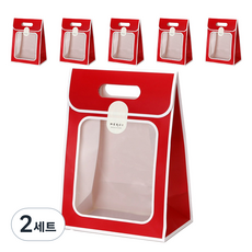 indi.k 透明窗手提禮物盒 中 5p + 貼紙 5p 組, 2套, 紅色