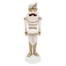 聖誕羽毛白金色站立式士兵裝飾品, 1個, 米白色, 25公分