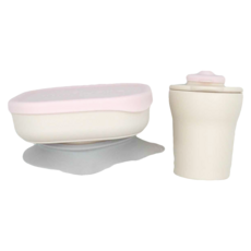 Miniware 天然聚乳酸點心時光組-鬱草棉花糖 點心碗+矽膠吸盤+矽膠上蓋+水杯組, 點心碗 + 矽膠吸盤 + 矽膠上蓋 + 水杯組, 香草棉花糖, 1組