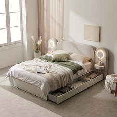 보니애가구 포든 3서랍 수납 침대 프레임 + 협탁2p + 스탠다드 매트리스 세트 방문설치, 라이트그레이(헤드), 화이트(프레임, 매트리스)