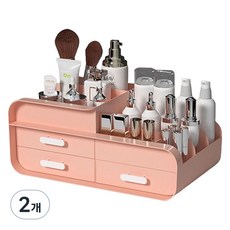 MF스토어 디자인 다용도 사무 용품 수납 서랍형 화장품 정리함, 2개, 핑크