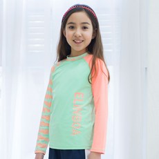 ELINBOA 女童插肩圖案印花長袖防曬泳衣