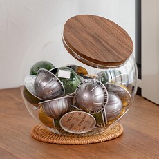 Light People Nespresso / Dolce Gusto 玻璃大容量咖啡膠囊收納盒扁平型, 木+透明, 1個