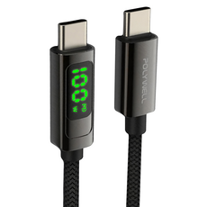 POLYWELL 寶利威爾 USB Type-C-C 數位顯示PD快充線, 2m, 黑色, 1條