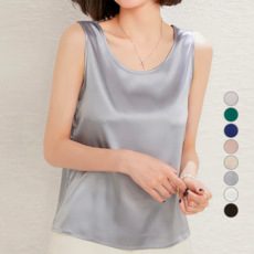 더시럽 여성용 데일리 베이직 라운드 실크 민소매 티셔츠