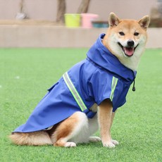 DING DONG PET 寵物短袖夜光反光雨衣, 藍色