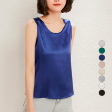 더시럽 여성용 데일리 베이직 라운드 실크 민소매 티셔츠