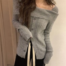 PEONIST 女款露肩鈕扣針織衫
