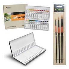 artsecret 藝術家的秘密 水彩顏料組 7.5ml +30格調色盤+水彩筆 3入, 24色