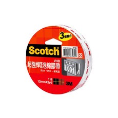 3M Scotch 超強悍VHB膠帶, 12mm x 2yd, 抗UV, 防水, 耐高溫, 1個