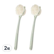 小麥購物 雙面長柄沐浴刷 抹茶綠 長柄軟毛 搓澡巾, 2支, 2組