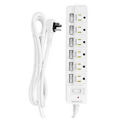 TATUNG 大同 高溫斷電7開6插3P延長線, 1.8m, 白色, 1個