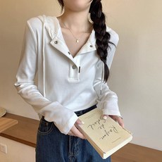 PEONIST 女款連帽領鈕扣修身長袖T恤