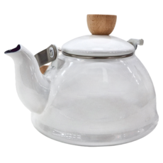 日式加厚琺瑯木柄水壺, 白色, 1.3L, 1個