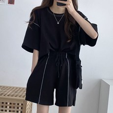 피어니스트 스티치 라운드 반팔 반바지 세트
