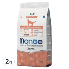 몬지 어덜트 고양이 내추럴 슈퍼프리미엄 모노프로틴 건식사료, 연어, 1.5kg, 2개