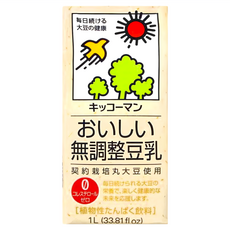 KIKKOMAN 龜甲萬 無調整豆乳 1L, 契約栽培丸大豆使用, 植物性蛋白飲料, 零膽固醇, 6瓶