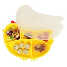 PAMIRE 帕米爾 兒童矽膠小雞吸附餐盤, 餐盤 + 蓋子, 芒果黃, 1個