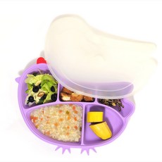 PAMIRE 帕米爾 兒童矽膠小雞吸附餐盤, 餐盤 + 蓋子, 紫羅蘭色, 1個