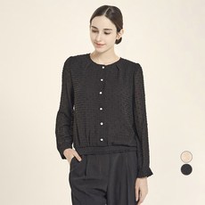 Olivia Hassler 女款透膚格紋圓領上衣 OHCFBL203, 黑色(BK)