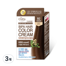 자연으로 비파 헤어컬러크림20 염모제, B2 진한갈색, 3개