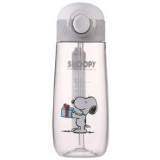 PEANUTS 史努比 提手水壺 吸管, 灰色, 600ml, 1個