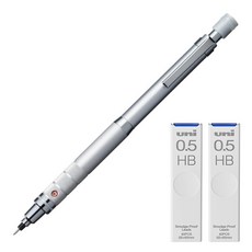 Uni 三菱鉛筆 KURU TOGA Roulette型號自動鉛筆 銀色 M5-1017 + 專用筆芯 HB 2入組, 0.5mm, 1個