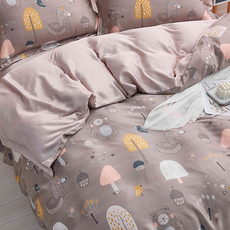 LoveCity 寢城之戀 台灣製 50支100%萊賽爾天絲 床包枕套組 Queen Size, 狐狸的夏天 灰色, Queen Size(180 x 186cm)