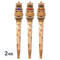 水豚旋轉原子筆 0.7mm 3入組, 2套, 混色