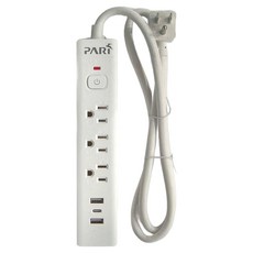 Dr.AV 聖岡科技 USB智慧快充延長線 按壓式1開3插, 90°平貼式插頭 2.4A快速充電, 1m, 白色, 1條