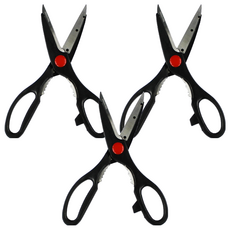 krasimo 廚房剪刀 多功能用途 可處理蟹腳、魚內臟等 可當開瓶器使用, 黑色, 3支