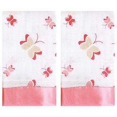 aden + anais 嬰兒muslin棉紗安撫巾 蝴蝶圖案 粉色緞邊, 粉色, 1組