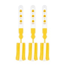 PiYOPiYO 黃色小鴨 組合式奶瓶刷 柔軟海綿不刮傷奶瓶 外出攜帶便利, 4 x 29cm, 黃色, 3支