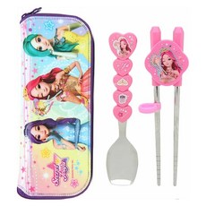 Secret Jouju 秘密的Juju 愛心矯正用不鏽鋼餐具盒組 SJK-PN117, 1套, 湯匙 + 筷子 + 收納盒, 粉紅色