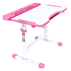 E-home JOJO喬喬兒童升降成長桌 附燈+書架 符合SGS國際甲醛低含量P2標準 開放式分隔離置物槽 防潑水MDF材質 桌腳印製尺寸刻度, 粉紅色