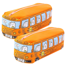 FANCY LIFE 公車文具收納包 橘色 2個 可愛造型大容量