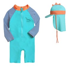 愛北鼻之家 寶寶連體長袖泳衣 附遮陽帽