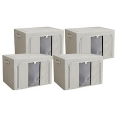 小麥購物 大容量牛津布透明大視窗衣物收納箱 單窗 66L, 4個, 灰色
