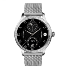 Ergotech 人因科技 時尚晶鑽鋯石智慧通話腕錶 60晶鑽鋯石 藍牙v5.2 1.28吋觸控螢幕, 典雅銀, 1.28吋, Bluetooth