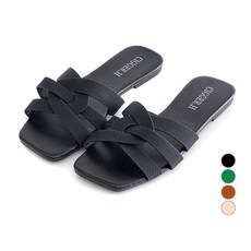 Elsso 女款皮革交叉平底拖鞋, 250, 黑色